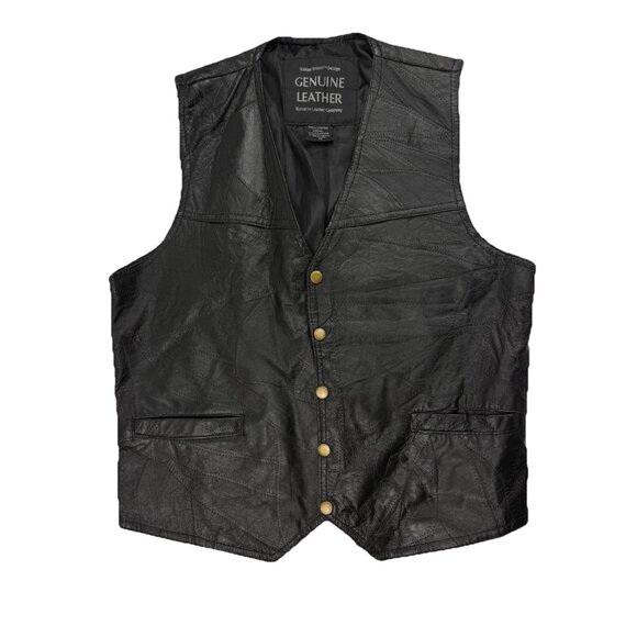Navarre Genuine Leather Mens M Italian Stone Design Black Biker Motorcycle Vest - Picture 1 of 9